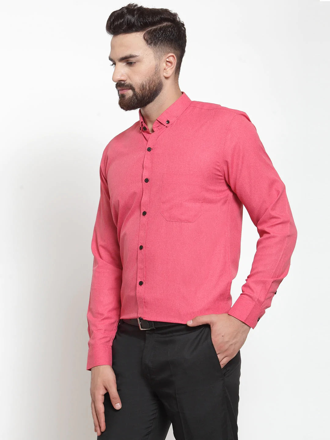 Jainish Red Men's Cotton Solid Button Down Formal Shirts ( SF 734Red )