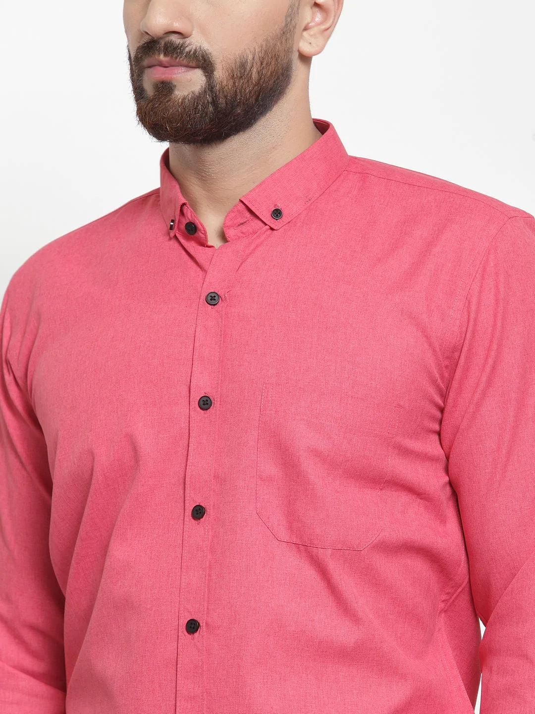 Jainish Red Men's Cotton Solid Button Down Formal Shirts ( SF 734Red )