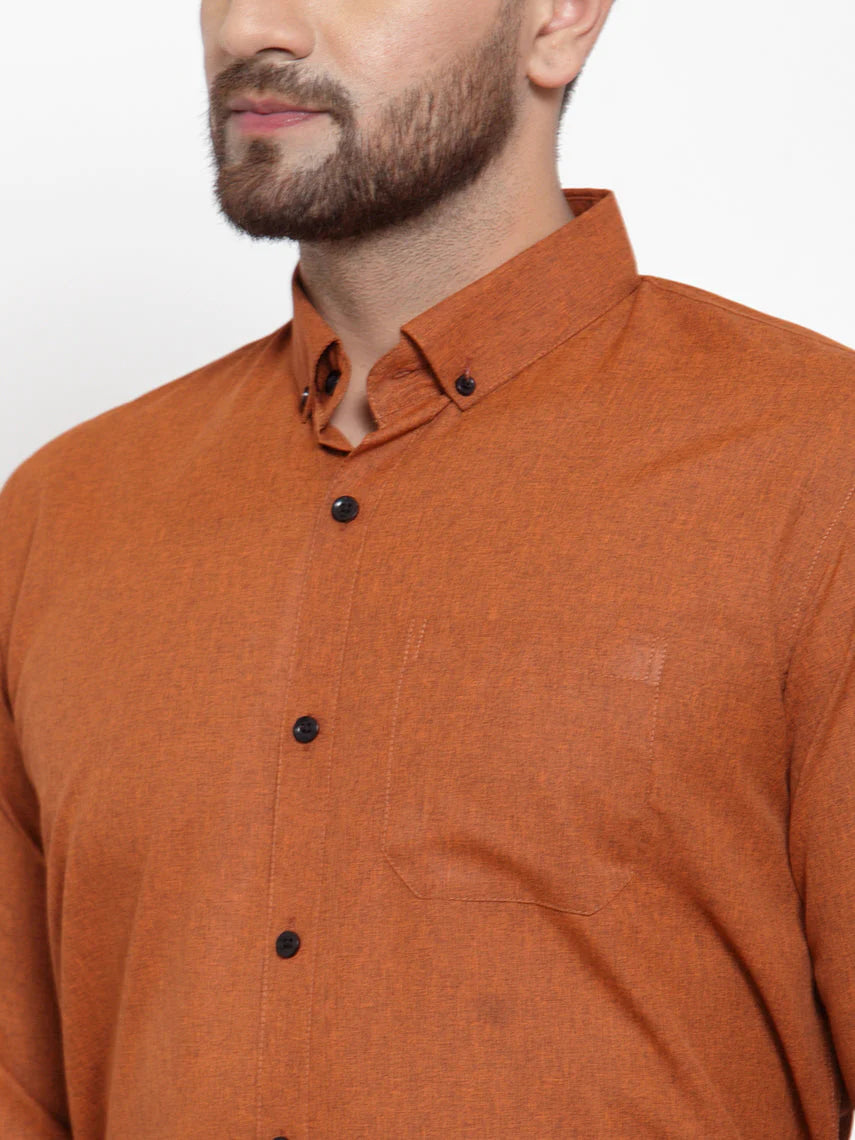 Jainish Rust Men's Cotton Solid Button Down Formal Shirts ( SF 734Rust )