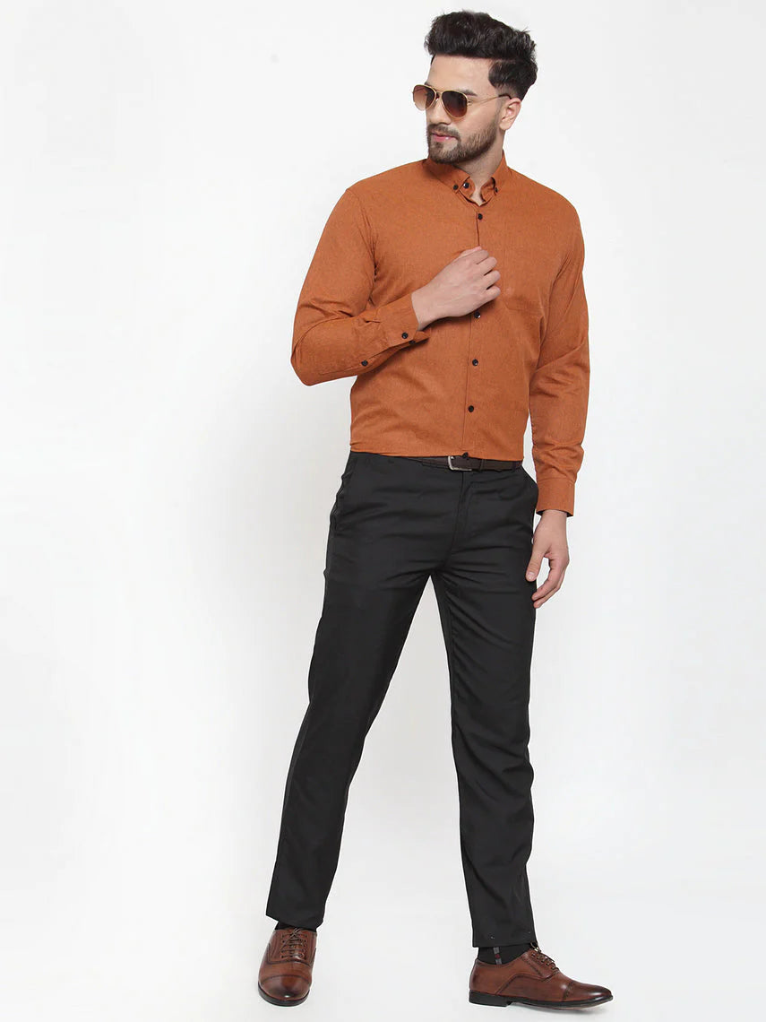 Jainish Rust Men's Cotton Solid Button Down Formal Shirts ( SF 734Rust )