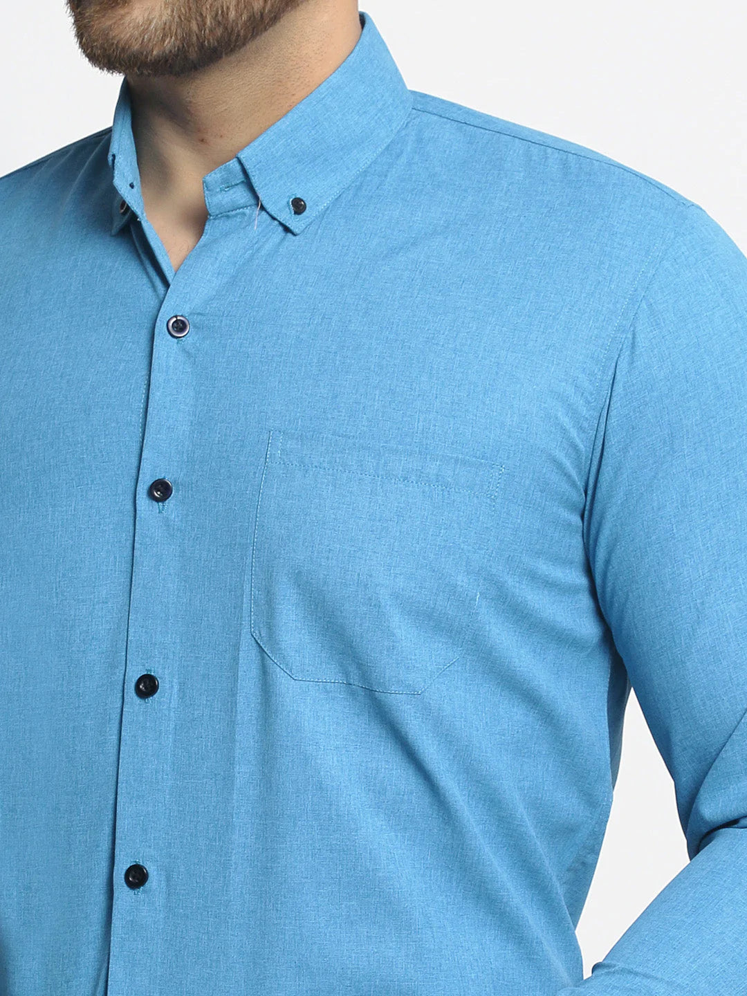 Jainish Blue Men's Cotton Solid Button Down Formal Shirts ( SF 734Sky )