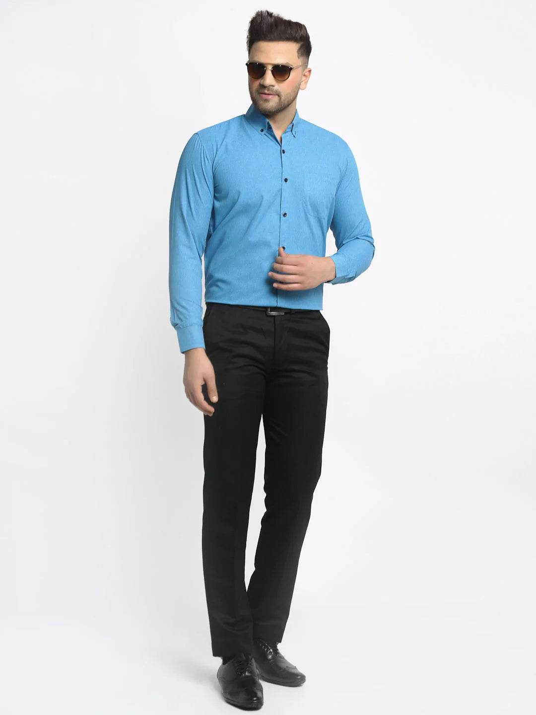 Jainish Blue Men's Cotton Solid Button Down Formal Shirts ( SF 734Sky )