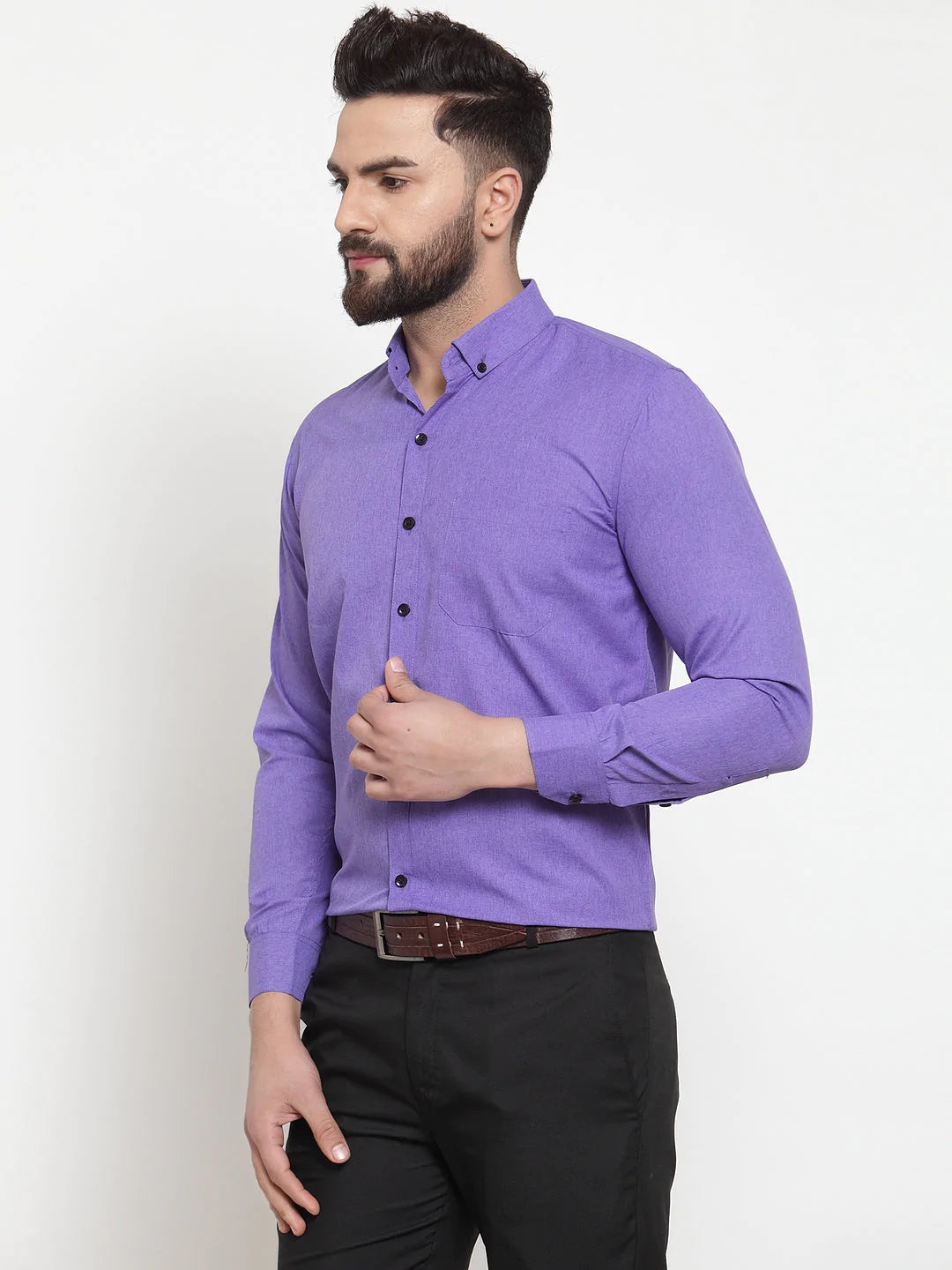 Jainish Purple Men's Cotton Solid Button Down Formal Shirts ( SF 734Voilet )