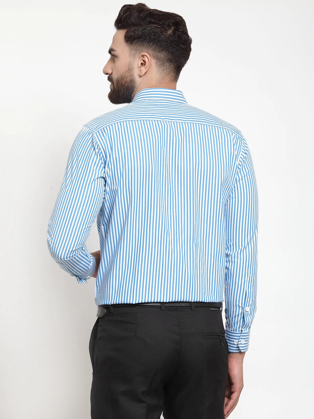 Jainish Blue Men's Cotton Striped Formal Shirts ( SF 735Sky )