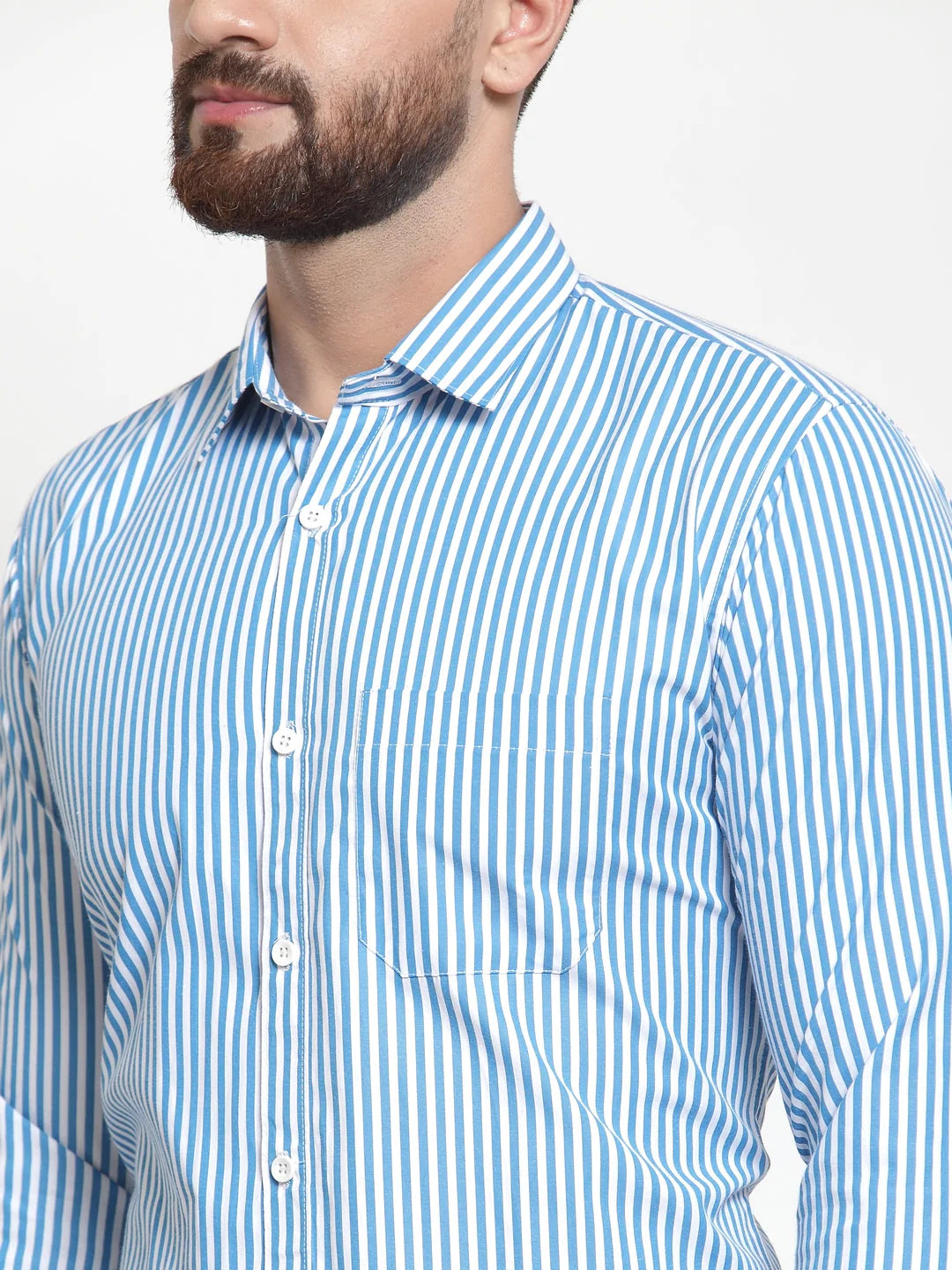 Jainish Blue Men's Cotton Striped Formal Shirts ( SF 735Sky )