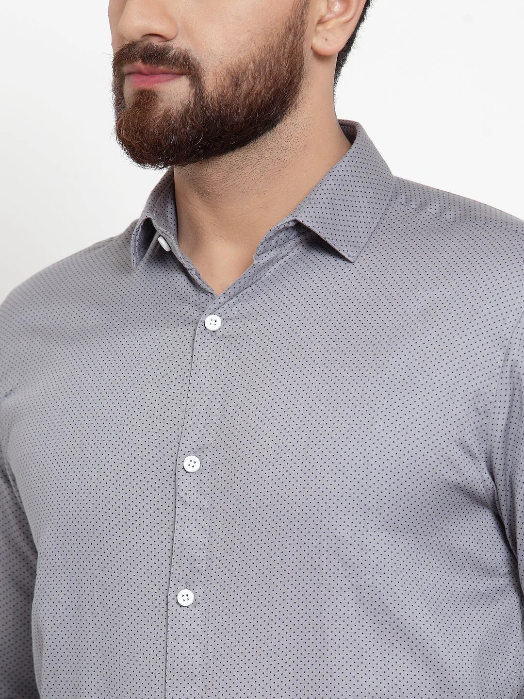 Jainish Grey Men's Cotton Polka Dots Formal Shirts ( SF 736Grey )