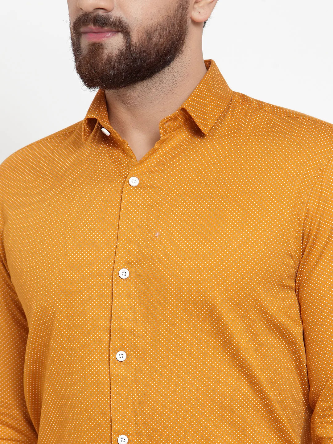 Jainish Yellow Men's Cotton Polka Dots Formal Shirts ( SF 736Mustard )