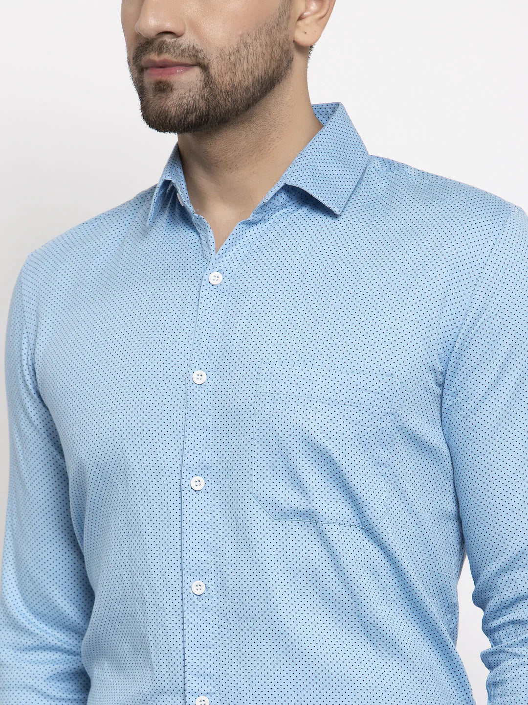Jainish Blue Men's Cotton Polka Dots Formal Shirts ( SF 736Sky )