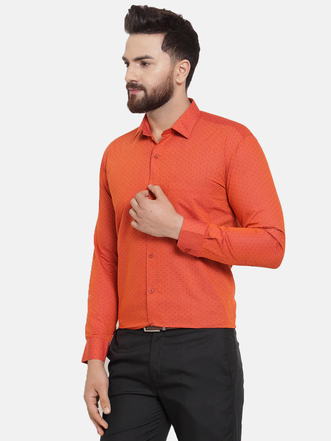 Jainish Orange Men's Cotton Polka Dots Formal Shirts ( SF 739Orange )