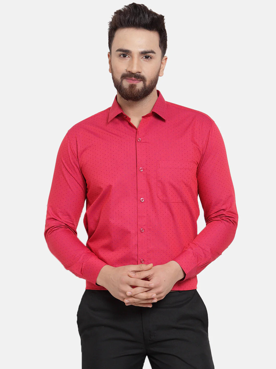Jainish Red Men's Cotton Polka Dots Formal Shirts ( SF 739Red )