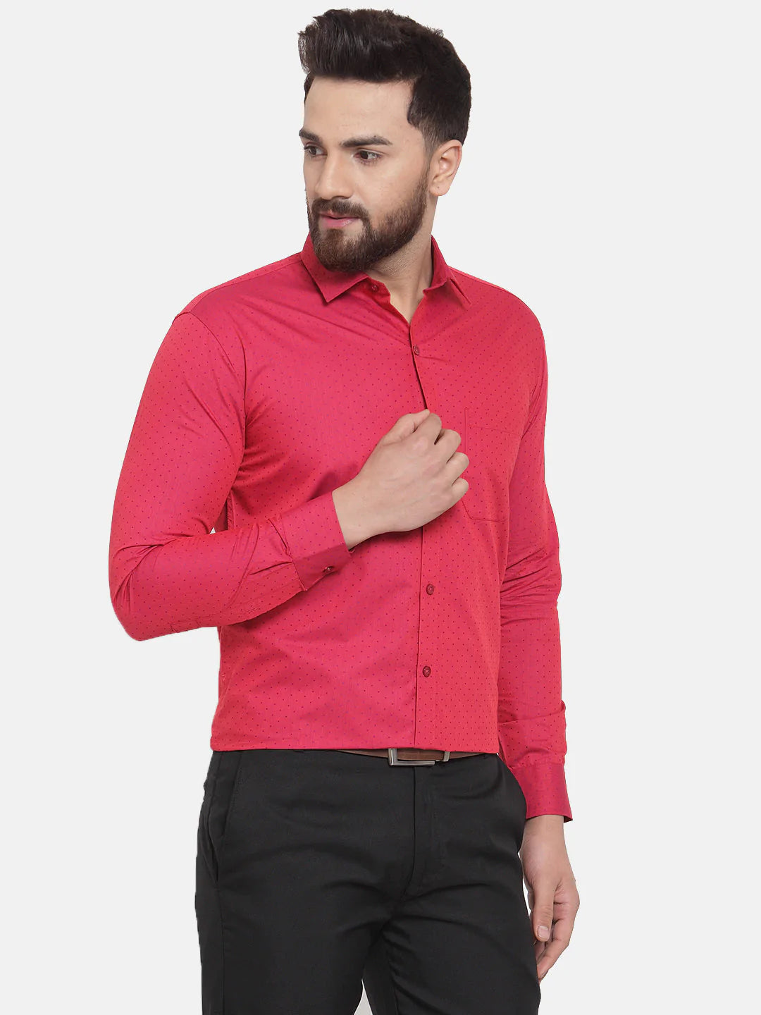 Jainish Red Men's Cotton Polka Dots Formal Shirts ( SF 739Red )