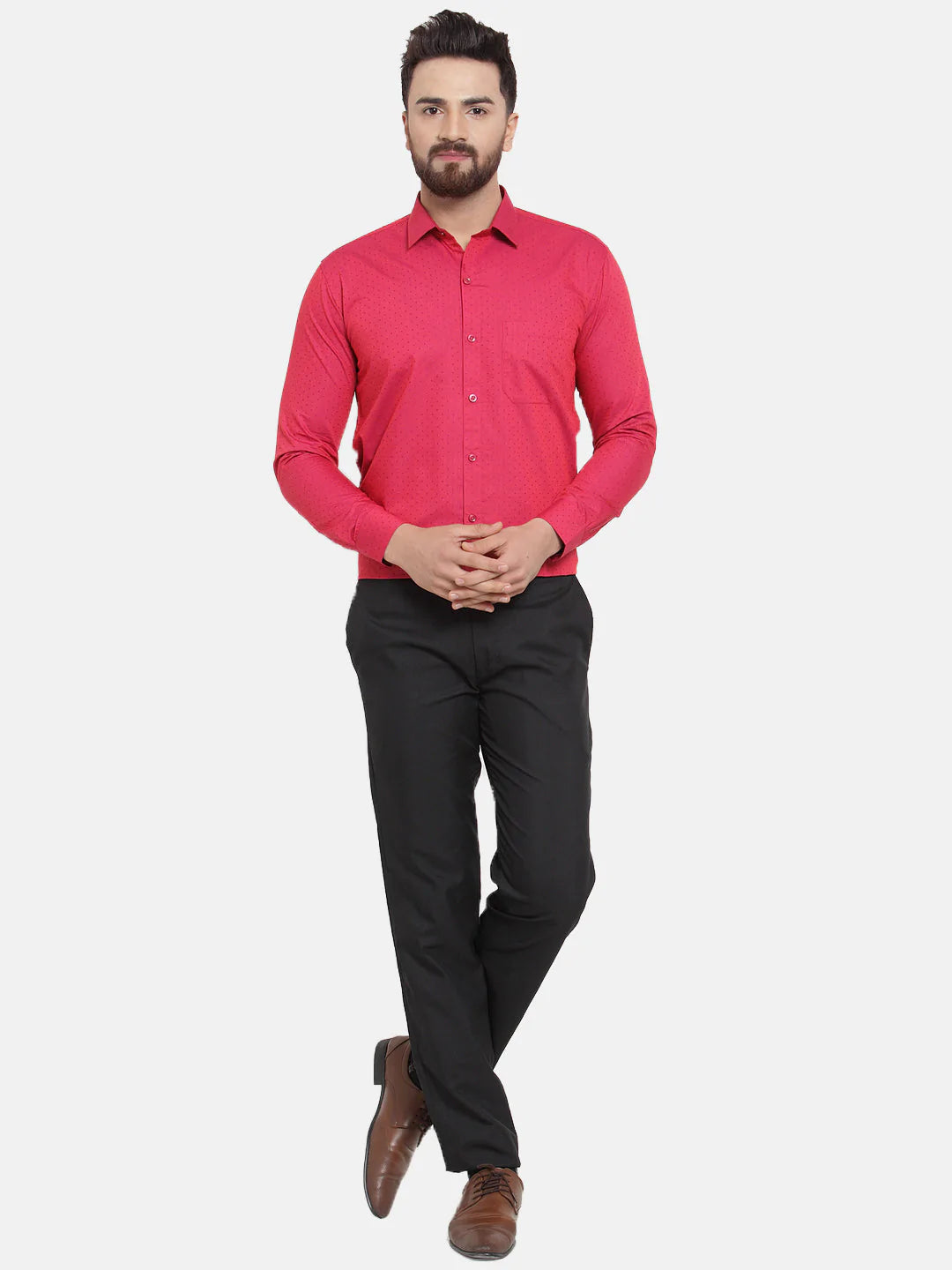 Jainish Red Men's Cotton Polka Dots Formal Shirts ( SF 739Red )