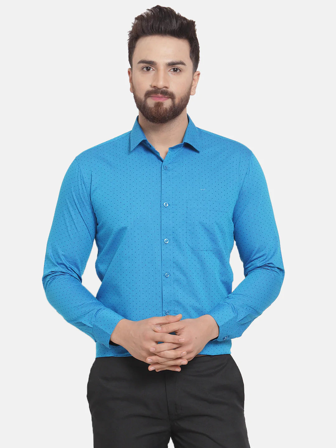 Jainish Blue Men's Cotton Polka Dots Formal Shirts ( SF 739Sky )