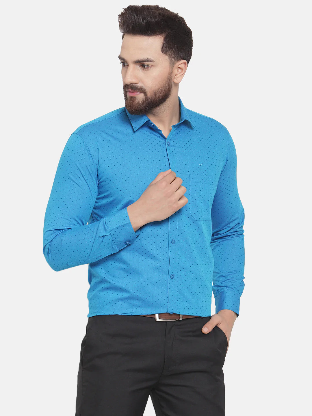 Jainish Blue Men's Cotton Polka Dots Formal Shirts ( SF 739Sky )