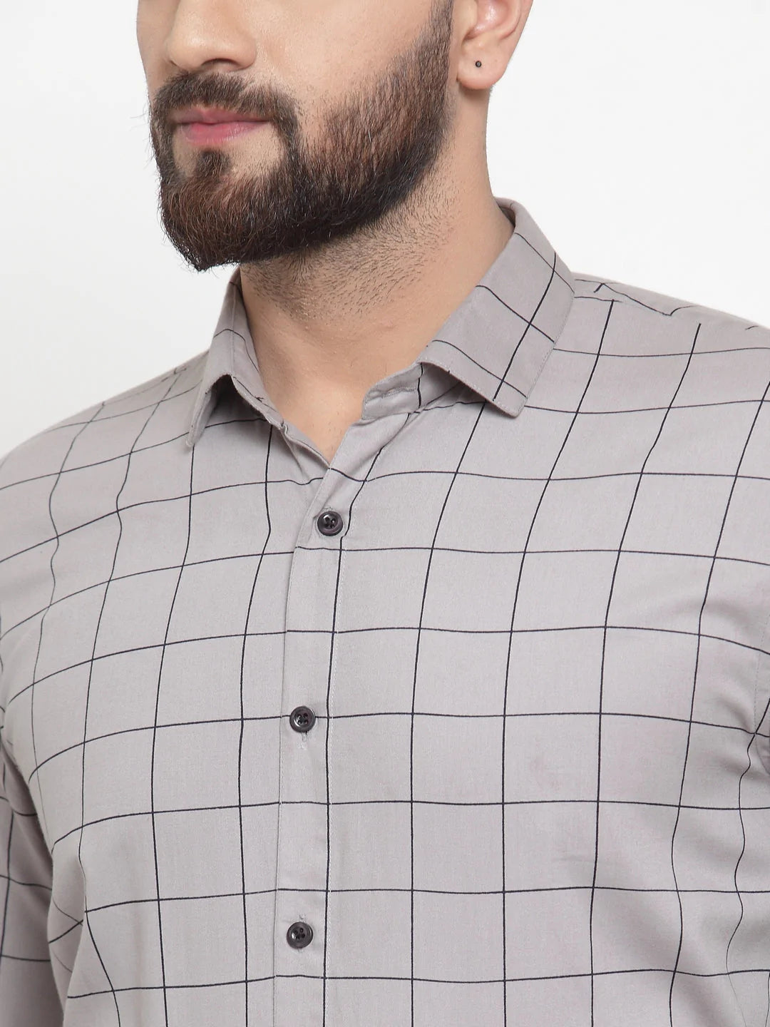 Jainish Grey Men's Cotton Checked Formal Shirts ( SF 742Grey )