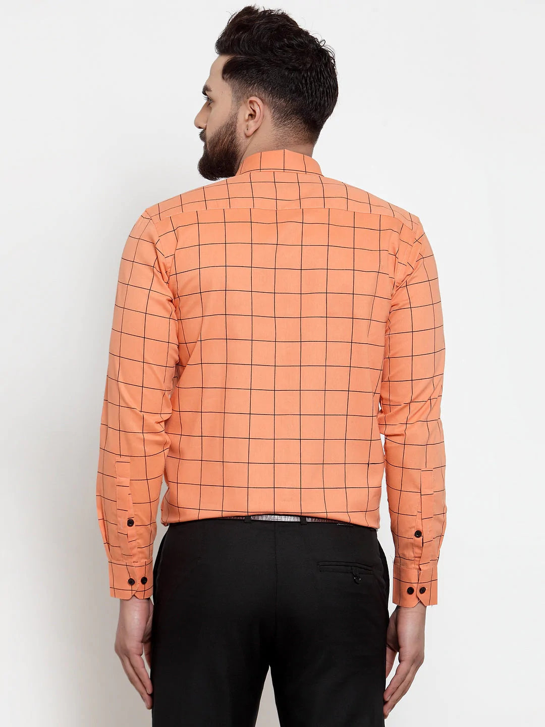 Jainish Orange Men's Cotton Checked Formal Shirts ( SF 742Orange )
