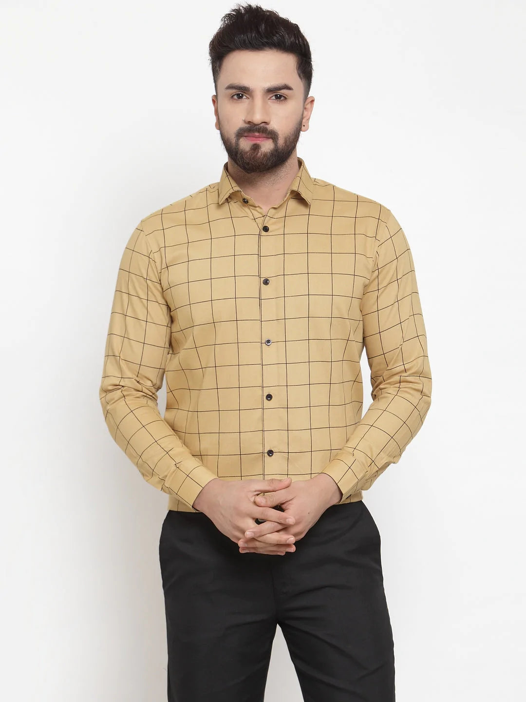 Jainish Beige Men's Cotton Checked Formal Shirts ( SF 742Rust )