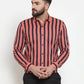 Jainish Red Men's Cotton Striped Formal Shirts ( SF 744Coral )