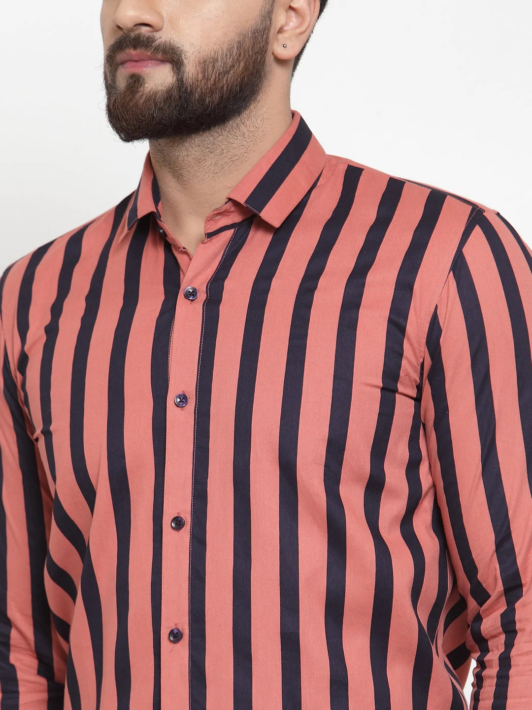 Jainish Red Men's Cotton Striped Formal Shirts ( SF 744Coral )