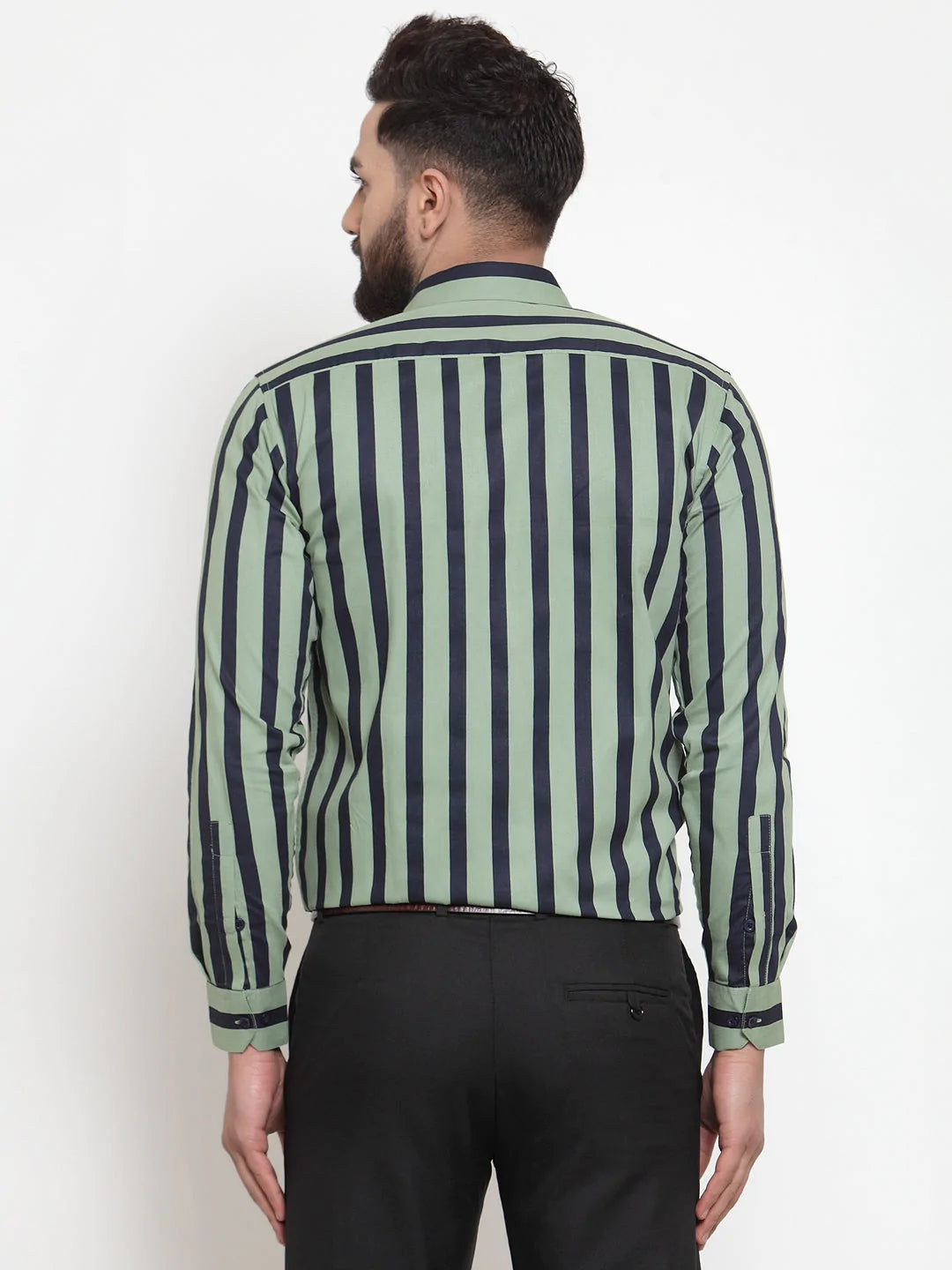 Jainish Green Men's Cotton Striped Formal Shirts ( SF 744Green )