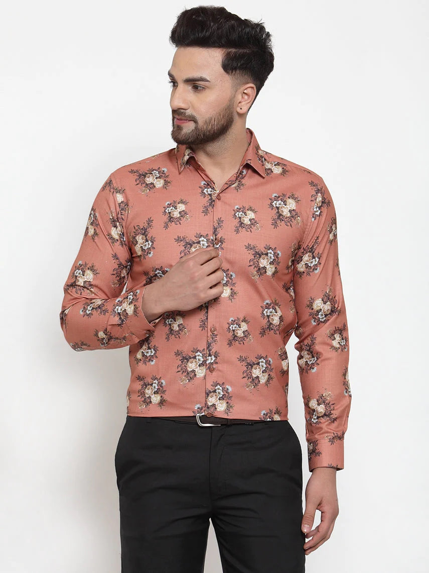 Jainish Brown Men's Cotton Printed Formal Shirt's ( SF 745Rust )