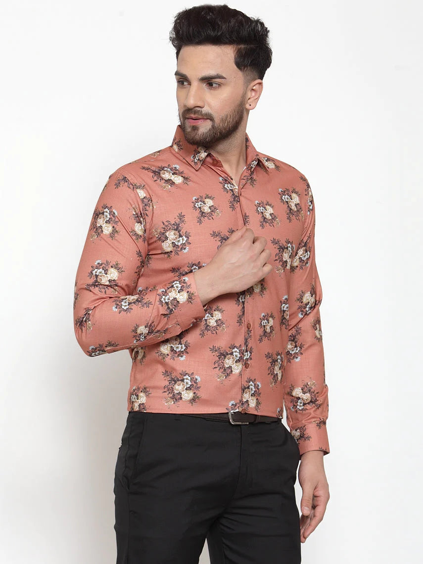 Jainish Brown Men's Cotton Printed Formal Shirt's ( SF 745Rust )