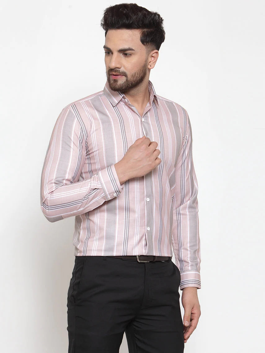 Jainish Pink Men's Cotton Striped Formal Shirt's ( SF 748Light-Pink )