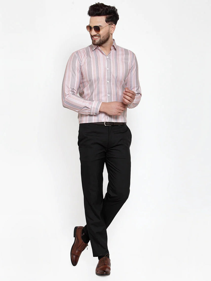 Jainish Pink Men's Cotton Striped Formal Shirt's ( SF 748Light-Pink )