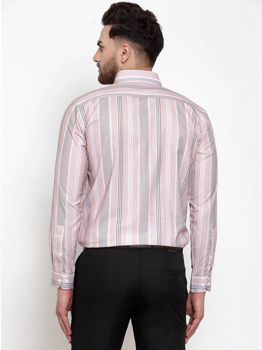 Jainish Pink Men's Cotton Striped Formal Shirt's ( SF 748Light-Pink )