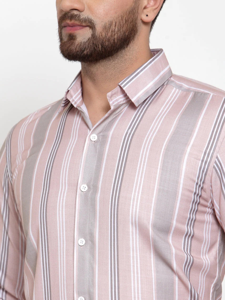 Jainish Pink Men's Cotton Striped Formal Shirt's ( SF 748Light-Pink )