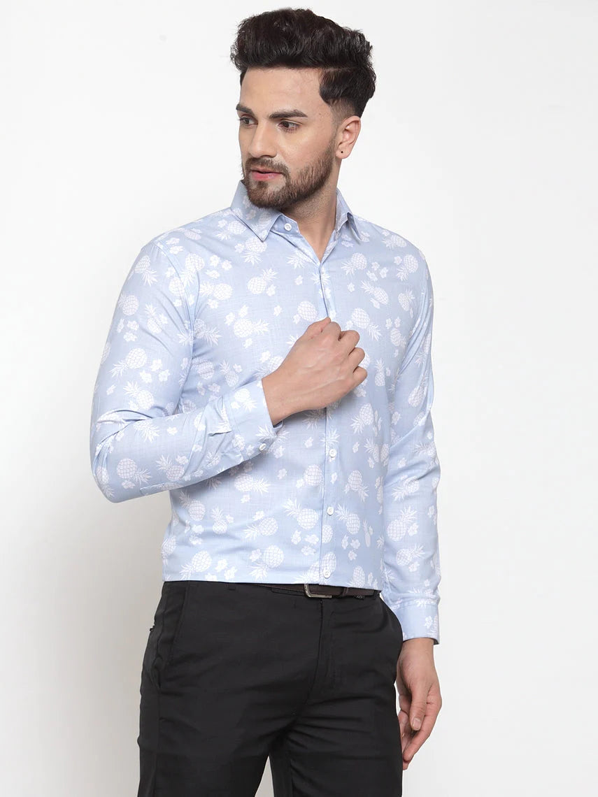 Jainish Blue Men's Cotton Printed Formal Shirt's ( SF 751Sky )
