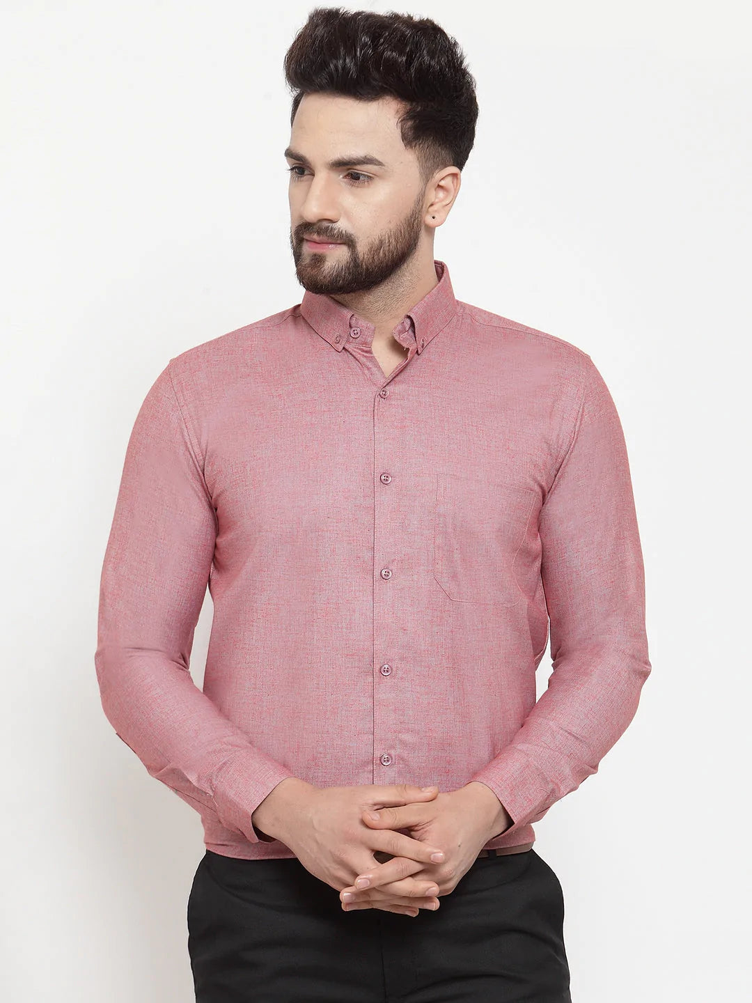 Jainish Coral Men's Cotton Solid Button Down Formal Shirts ( SF 753Coral )