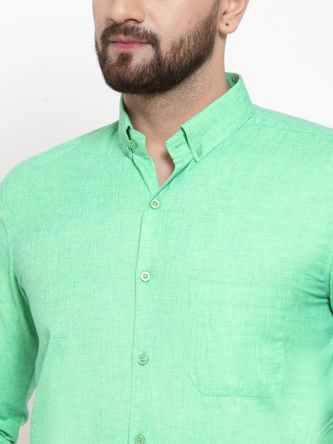 Jainish Green Men's Cotton Solid Button Down Formal Shirts ( SF 753Green )