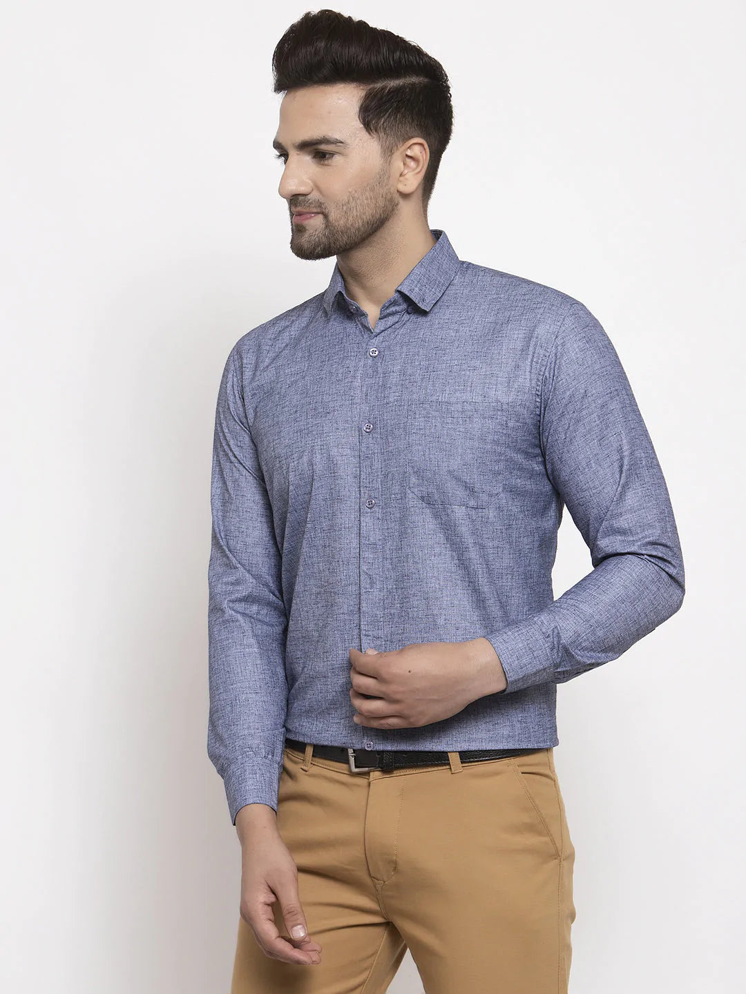 Jainish Grey Men's Cotton Solid Button Down Formal Shirts ( SF 753Grey )