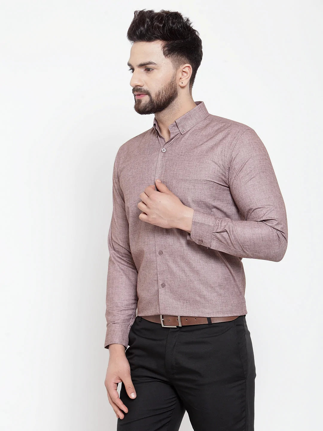 Jainish Brown Men's Cotton Solid Button Down Formal Shirts ( SF 753Mauve )