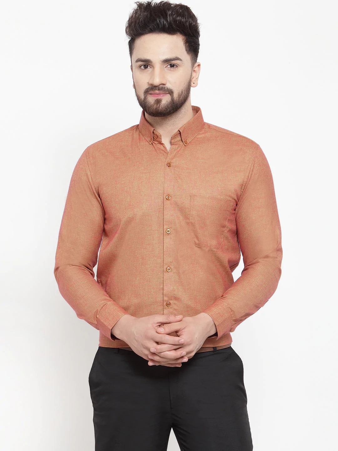 Jainish Orange Men's Cotton Solid Button Down Formal Shirts ( SF 753Orange )