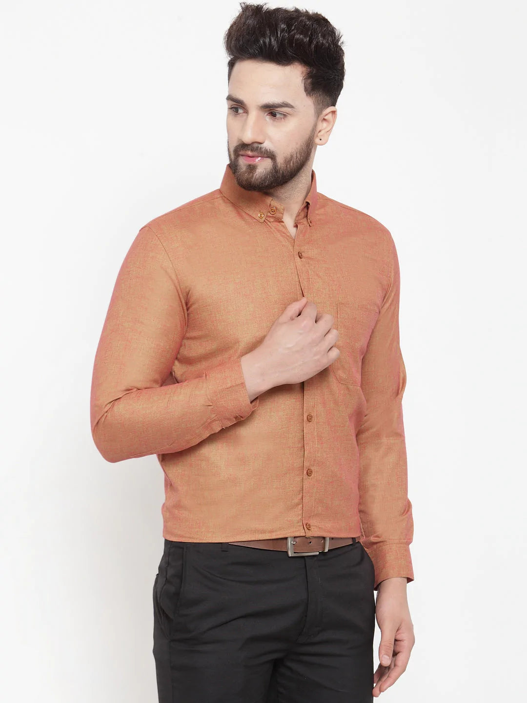 Jainish Orange Men's Cotton Solid Button Down Formal Shirts ( SF 753Orange )