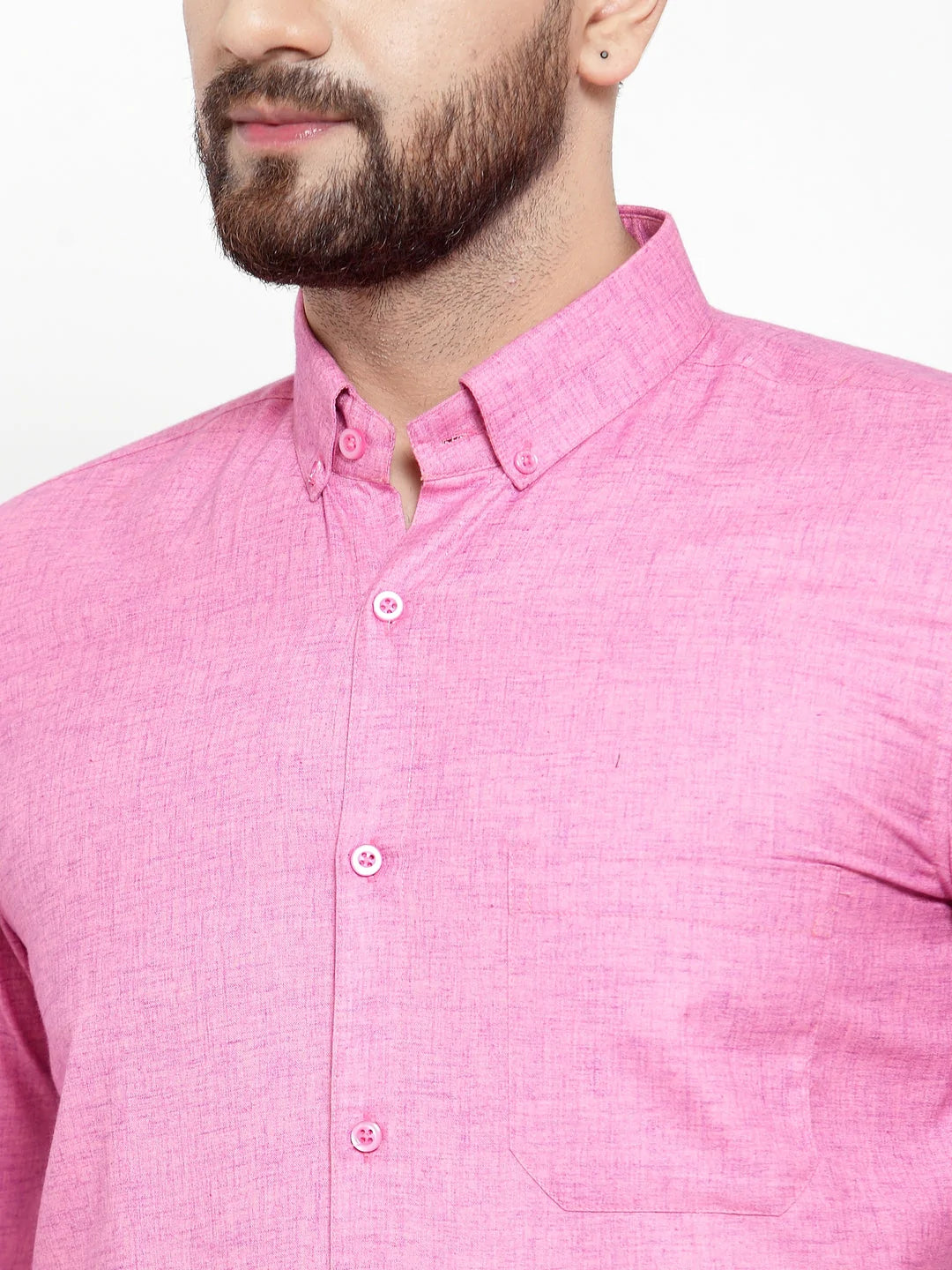 Jainish Pink Men's Cotton Solid Button Down Formal Shirts ( SF 753Pink )