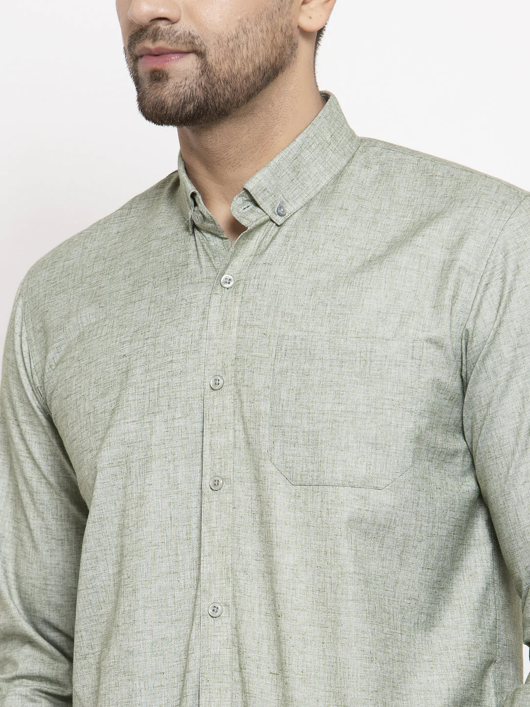 Jainish Green Men's Cotton Solid Button Down Formal Shirts ( SF 753Pista )