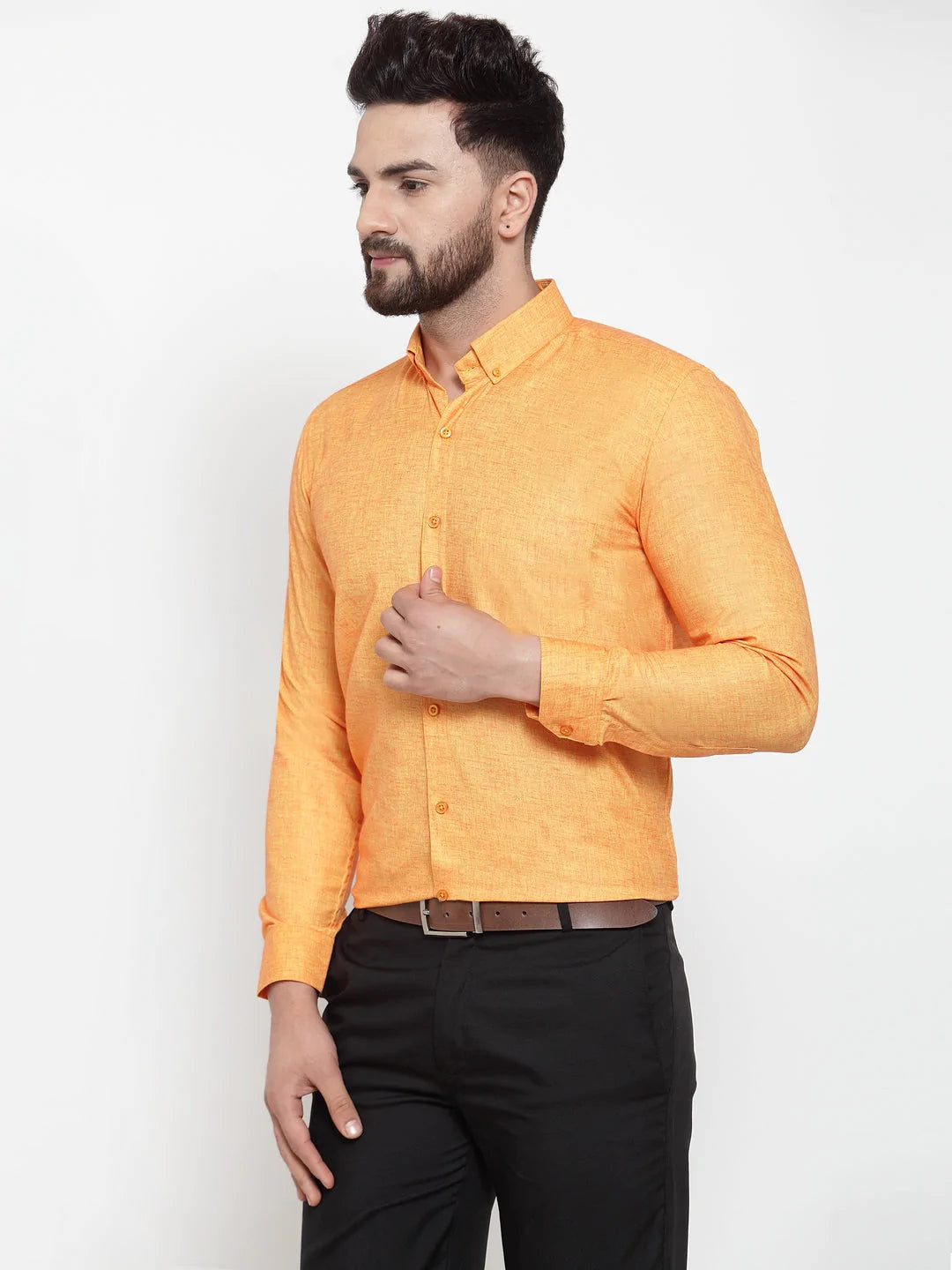 Jainish Yellow Men's Cotton Solid Button Down Formal Shirts ( SF 753Yellow )