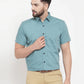 Jainish Green Men's Cotton Half Sleeves Solid Formal Shirts ( SF 754Aqua )