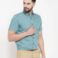 Jainish Green Men's Cotton Half Sleeves Solid Formal Shirts ( SF 754Aqua )