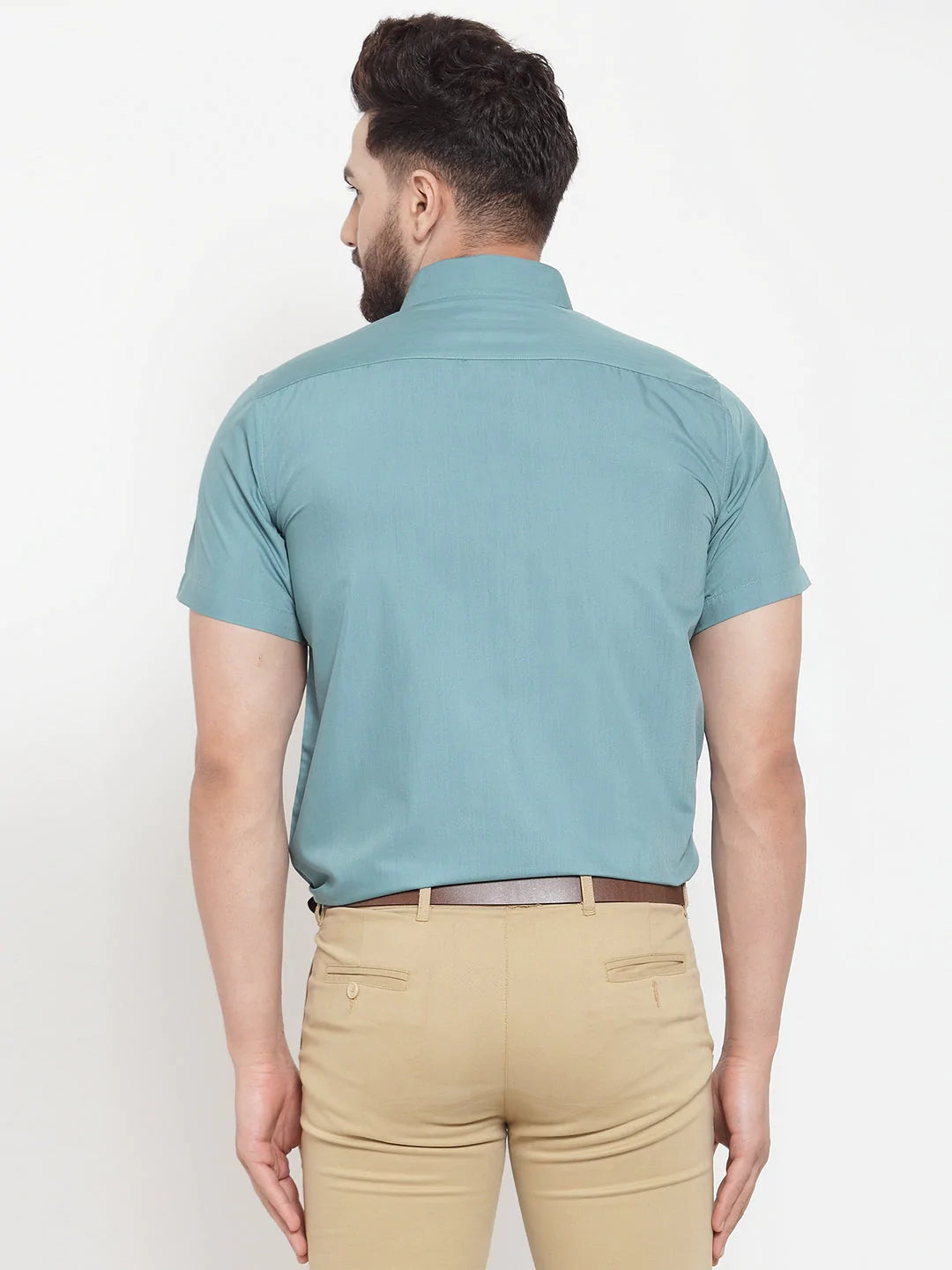 Jainish Green Men's Cotton Half Sleeves Solid Formal Shirts ( SF 754Aqua )