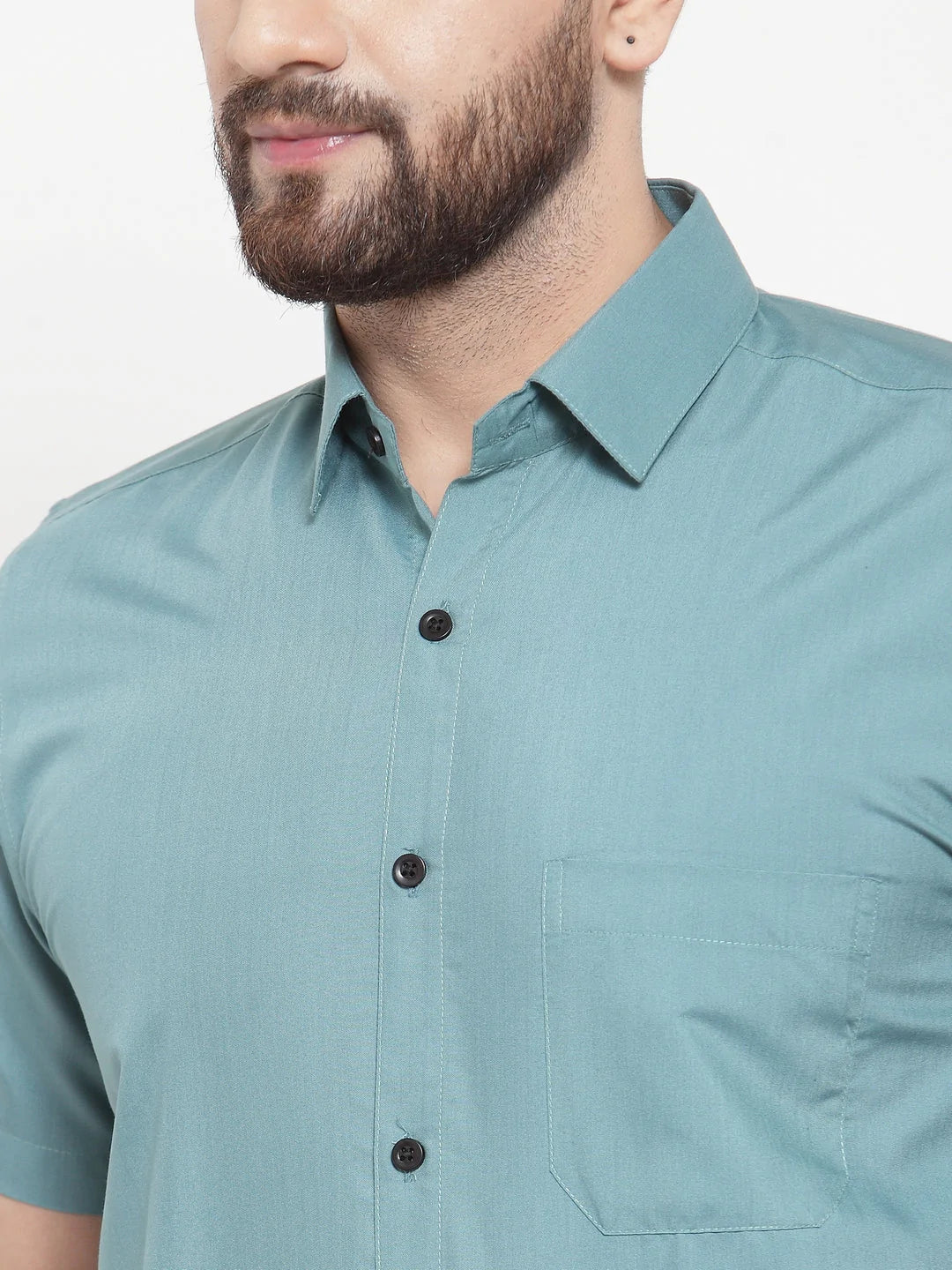 Jainish Green Men's Cotton Half Sleeves Solid Formal Shirts ( SF 754Aqua )