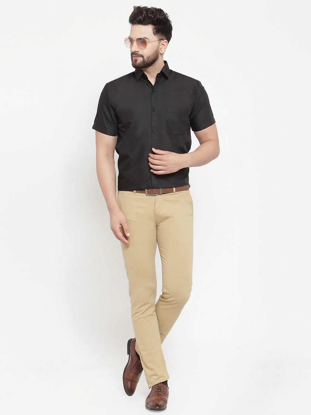 Jainish Black Men's Cotton Half Sleeves Solid Formal Shirts ( SF 754Black )