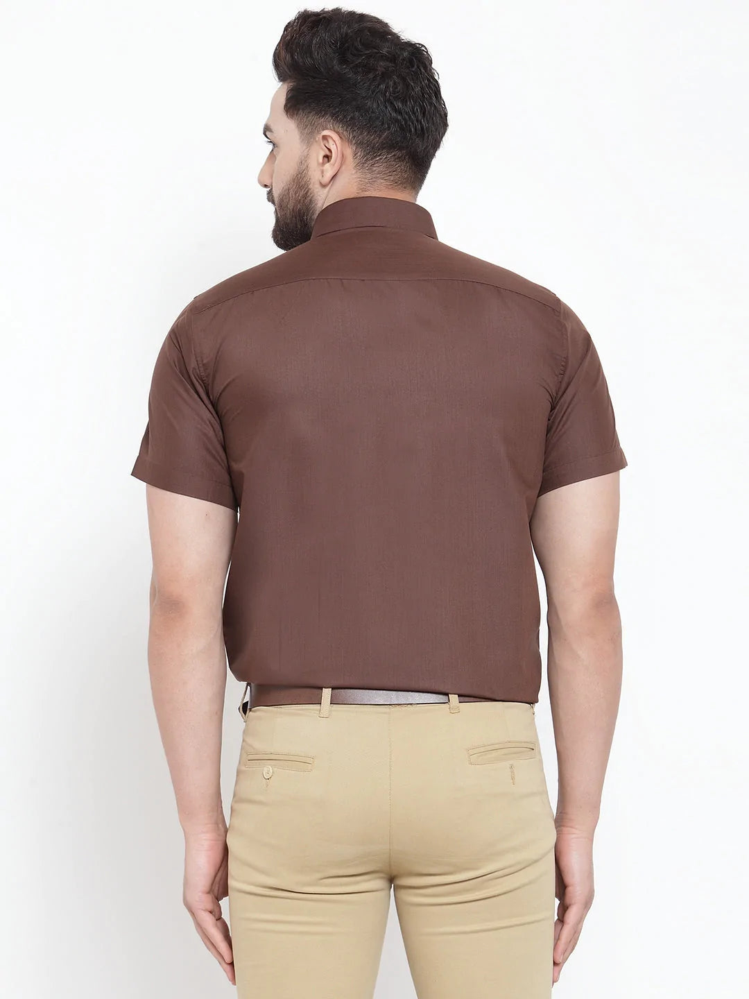 Jainish Brown Men's Cotton Half Sleeves Solid Formal Shirts ( SF 754Coffee )