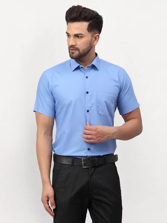 Jainish Blue Men's Cotton Half Sleeves Solid Formal Shirts ( SF 754Light-Blue )