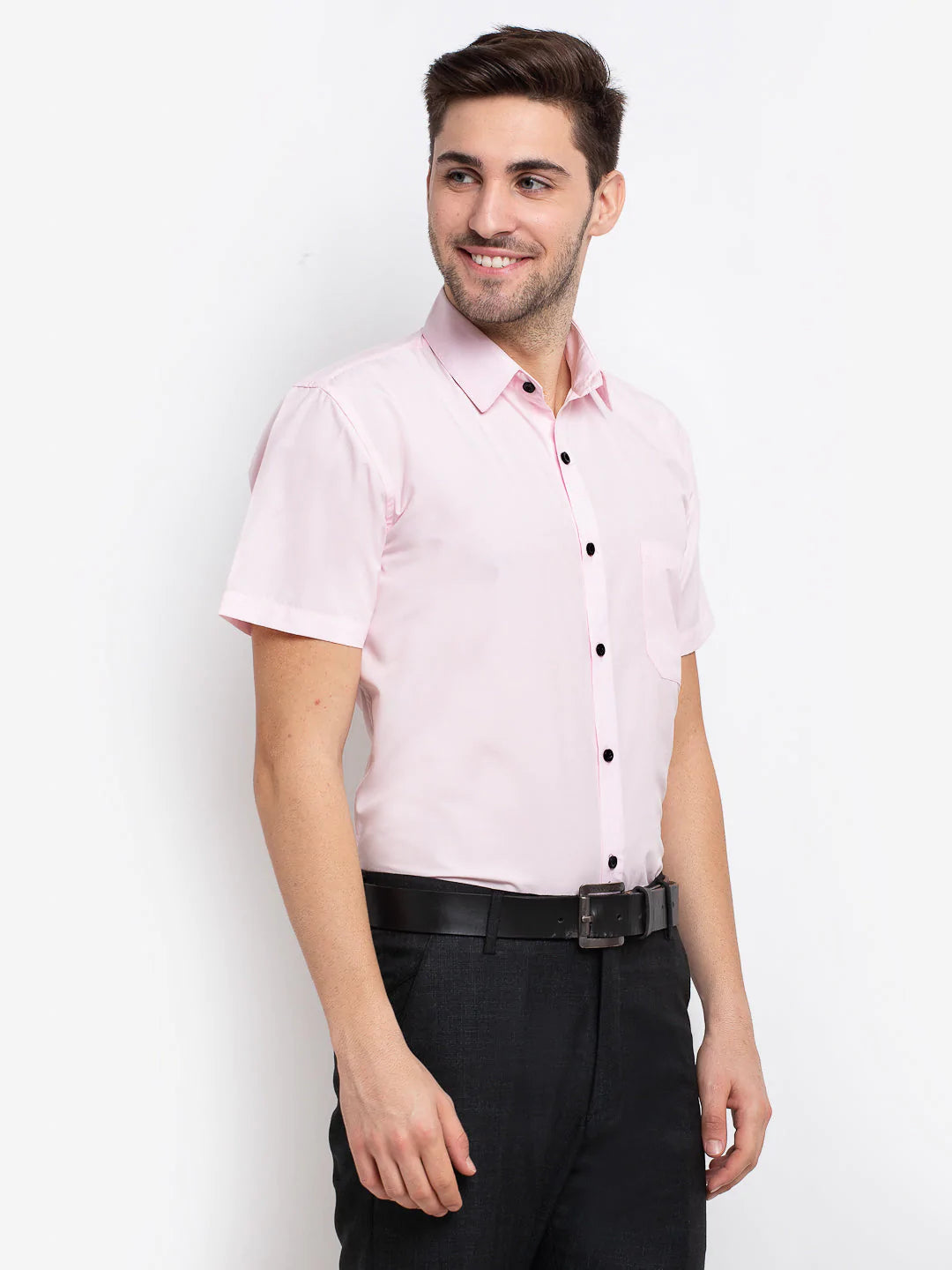 Jainish Pink Men's Cotton Half Sleeves Solid Formal Shirts ( SF 754Light-Pink )
