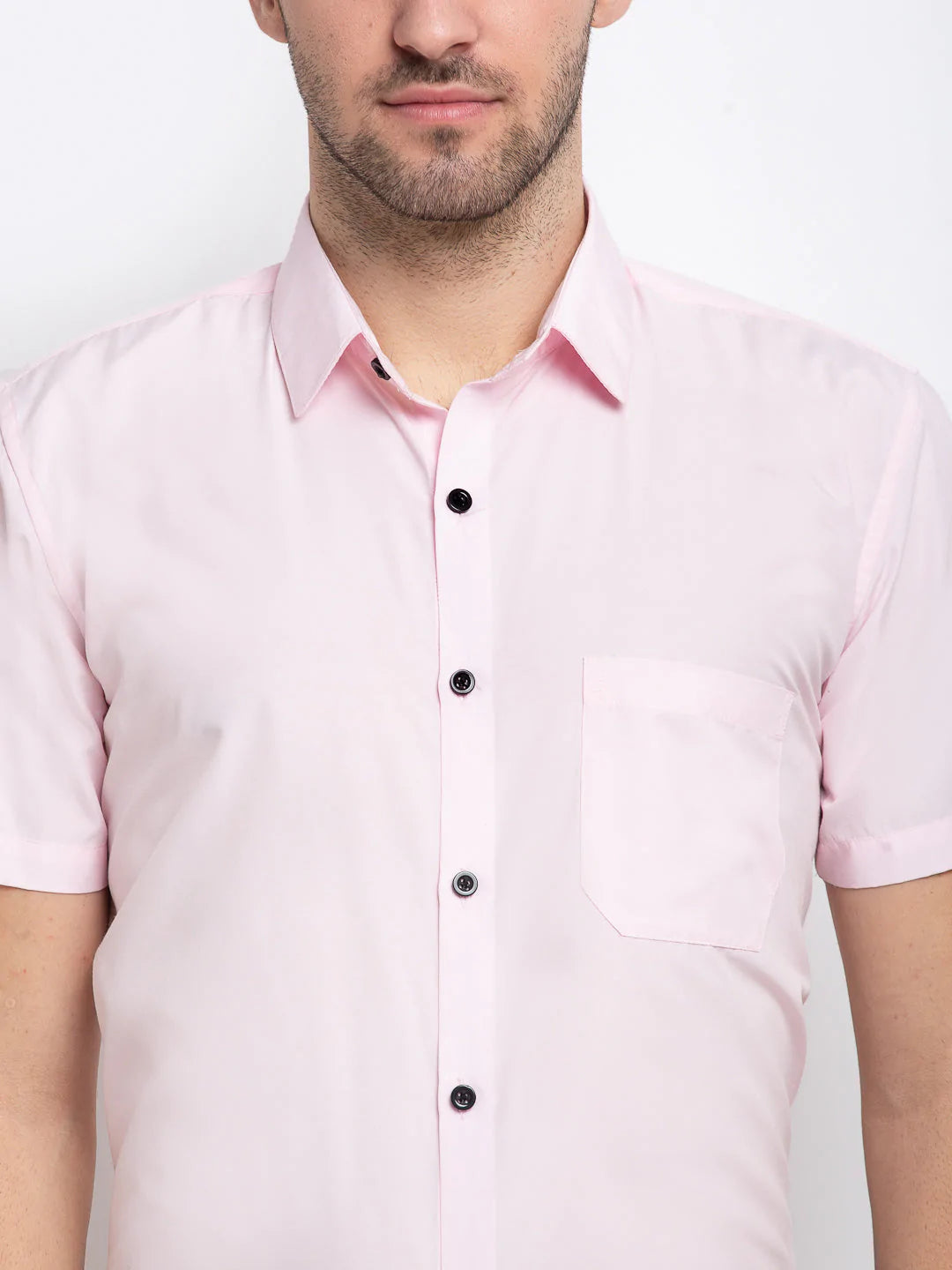 Jainish Pink Men's Cotton Half Sleeves Solid Formal Shirts ( SF 754Light-Pink )
