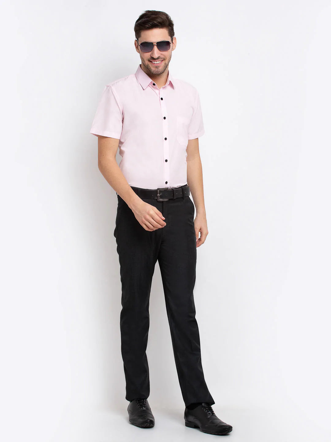 Jainish Pink Men's Cotton Half Sleeves Solid Formal Shirts ( SF 754Light-Pink )